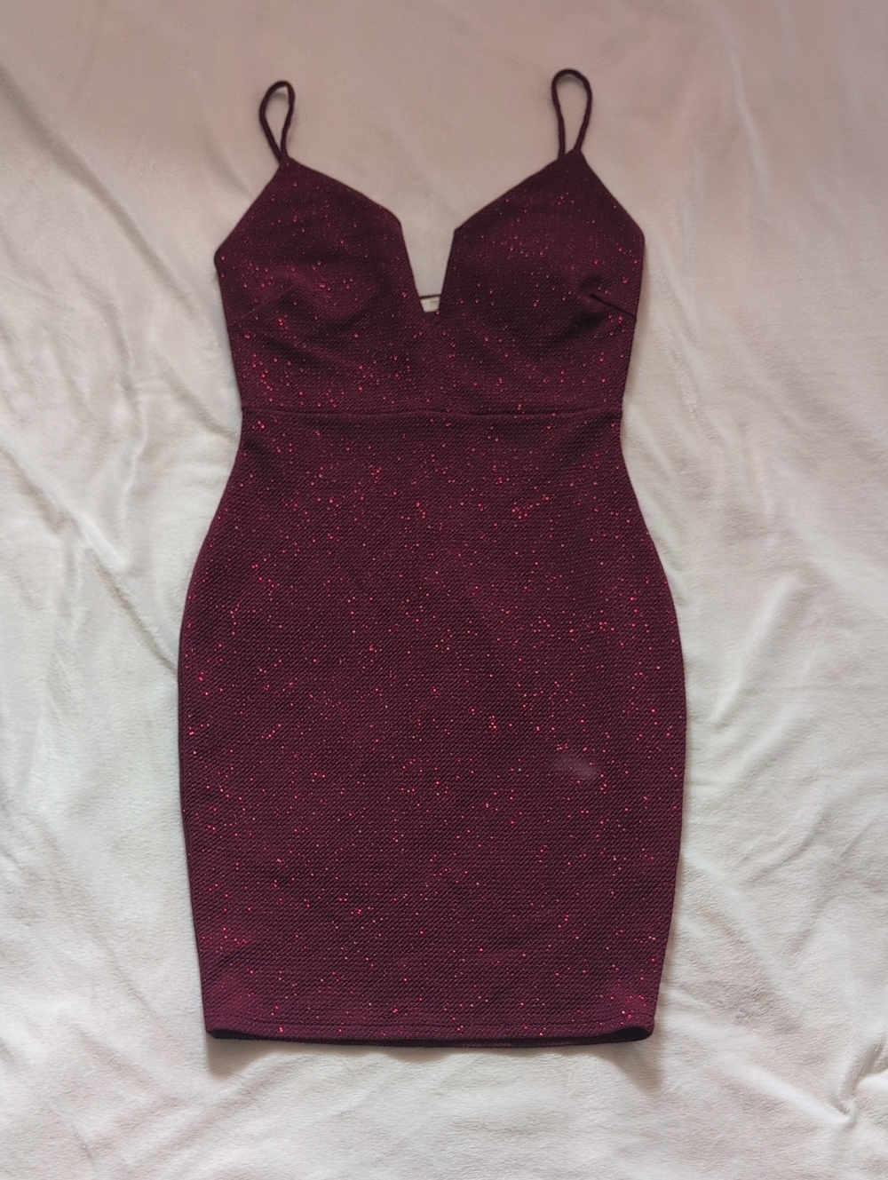 Love Tree Burgundy Glitter Bodycon Mini Dress
